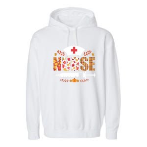 Nurse Autumn Theme Fall Season Floral Syringe Plaid Leaves Garment-Dyed Fleece Hoodie