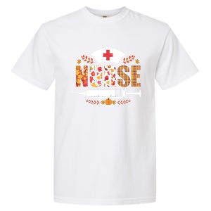 Nurse Autumn Theme Fall Season Floral Syringe Plaid Leaves Garment-Dyed Heavyweight T-Shirt