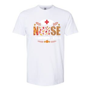 Nurse Autumn Theme Fall Season Floral Syringe Plaid Leaves Softstyle CVC T-Shirt