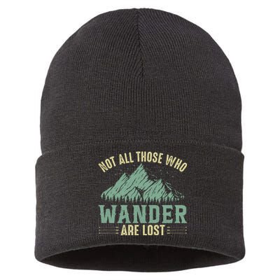 Not All Those Who Wander Are Lost Camping Quotes Vintage Sustainable Knit Beanie