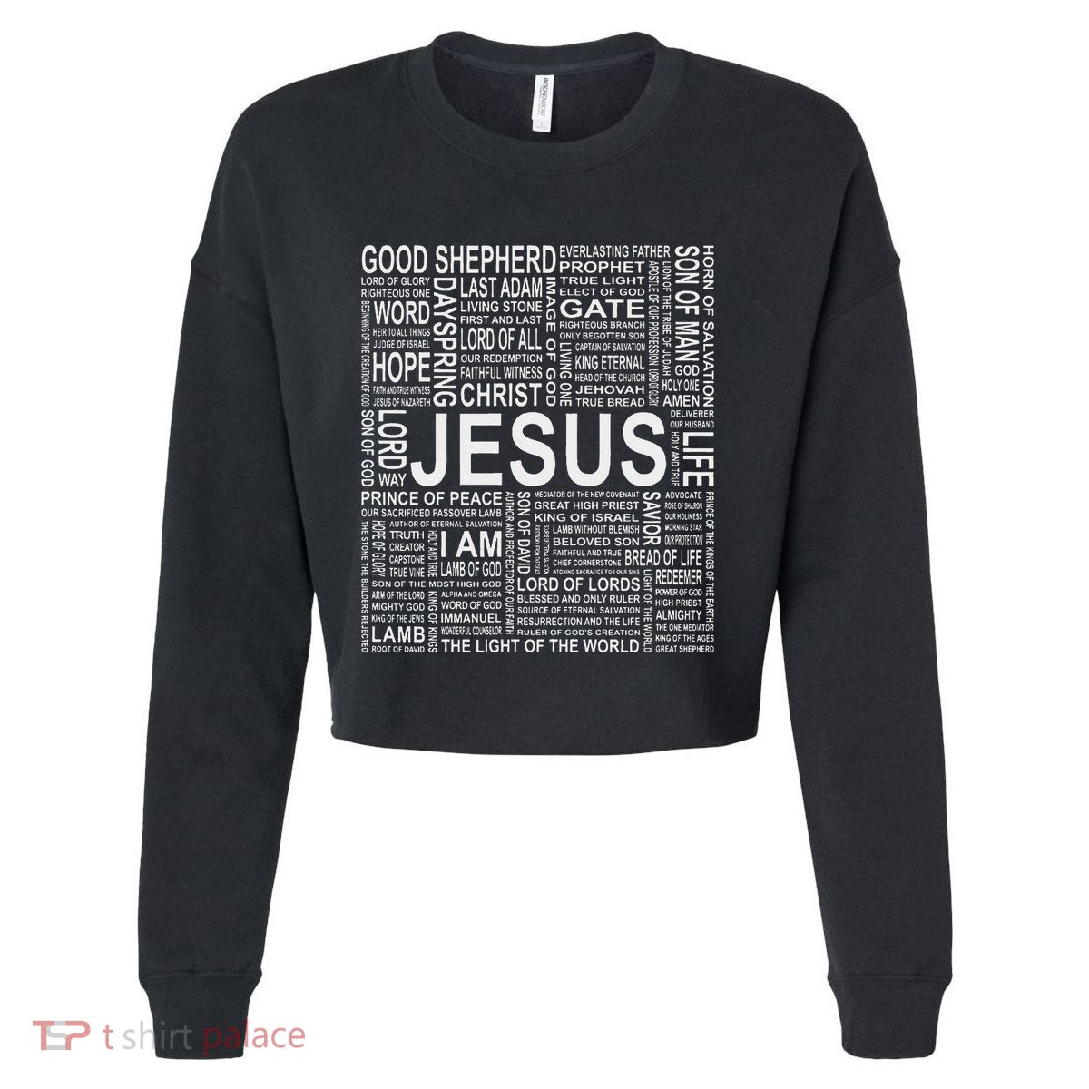 Names And Titles Of Jesus Christian Cropped Pullover Crew