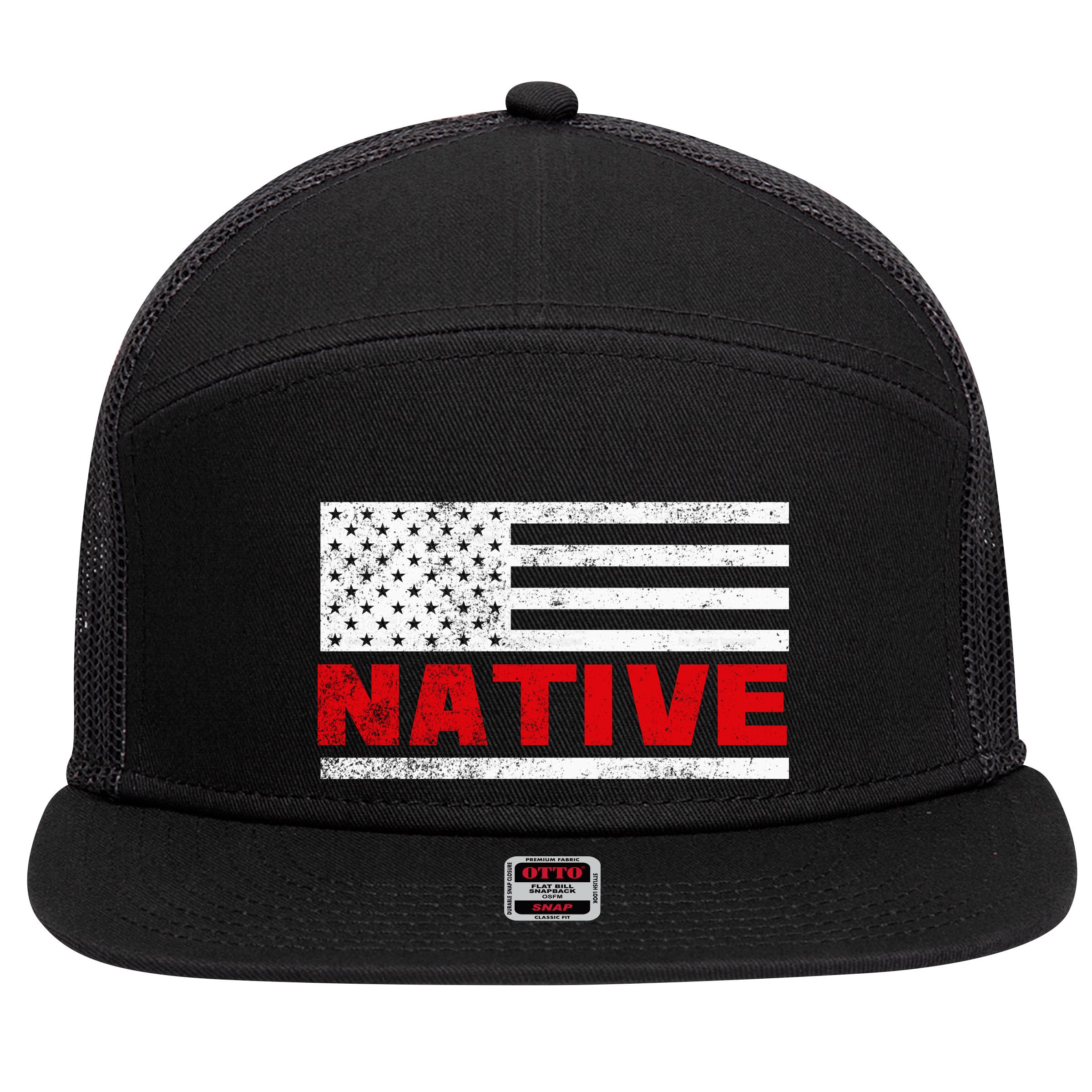 Native American Flag 7 Panel Mesh Trucker Snapback Hat