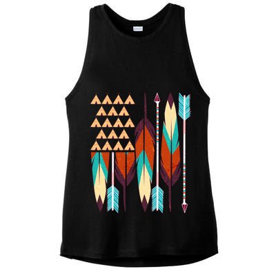 Native American Flag Feathers and Arrows Ladies PosiCharge Tri-Blend Wicking Tank