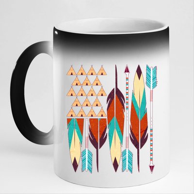 Native American Flag Feathers and Arrows 11oz Black Color Changing Mug