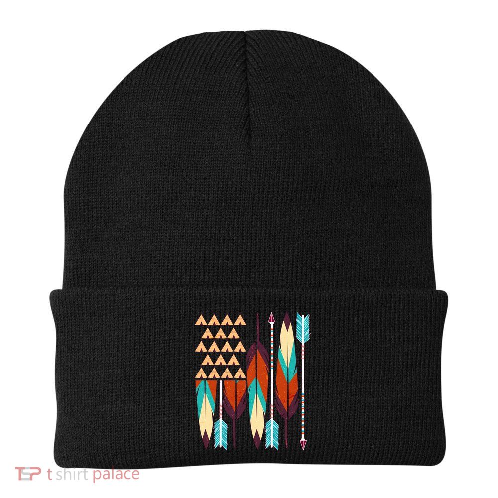 Native American Flag Feathers and Arrows Beanie