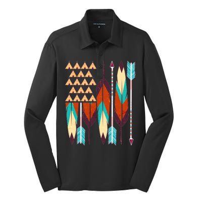 Native American Flag Feathers and Arrows Silk Touch Performance Long Sleeve Polo