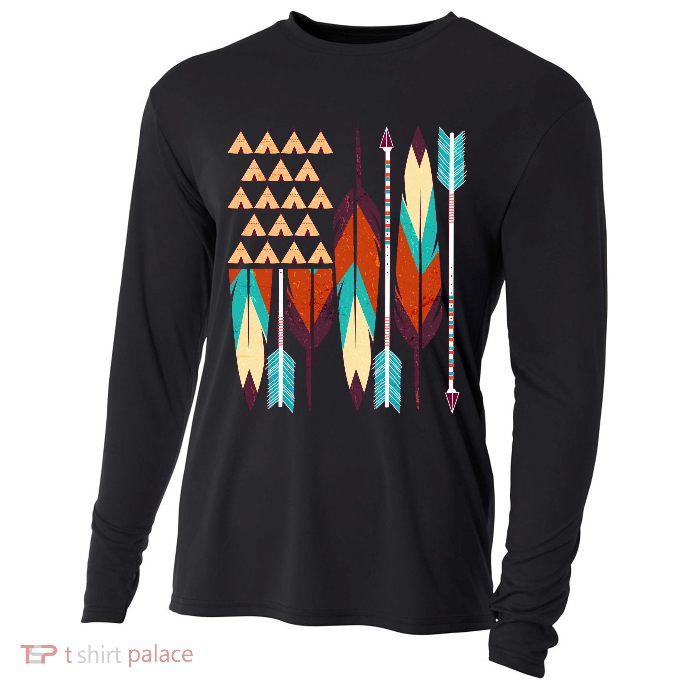 Native American Flag Feathers and Arrows Cooling Performance Long Sleeve Crew