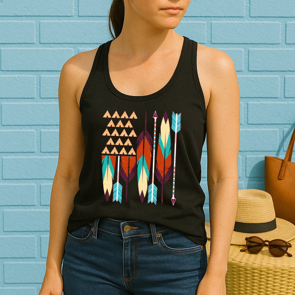 Native American Flag Feathers and Arrows Womens Tank Top