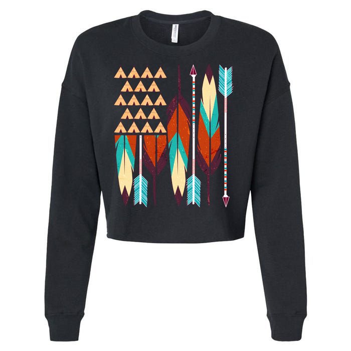 Native American Flag Feathers and Arrows Cropped Pullover Crew