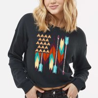 Native American Flag Feathers and Arrows Cropped Pullover Crew