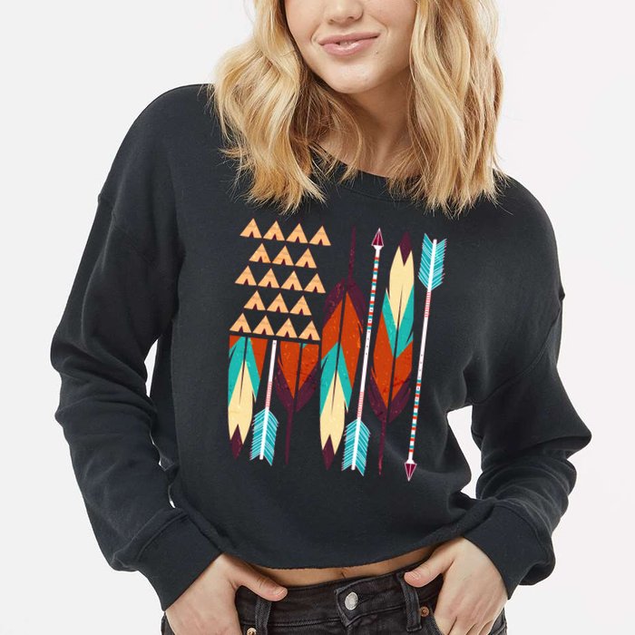 Native American Flag Feathers and Arrows Cropped Pullover Crew