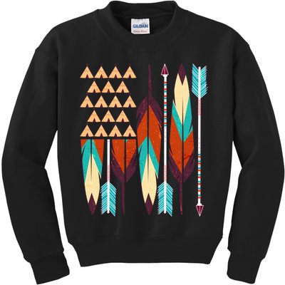 Native American Flag Feathers and Arrows Kids Sweatshirt