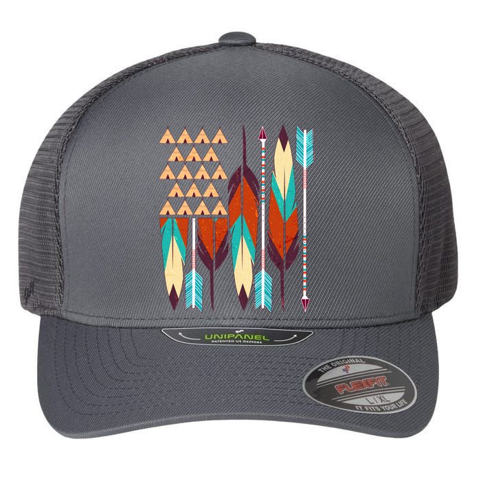 Native American Flag Feathers and Arrows Flexfit Unipanel Trucker Cap