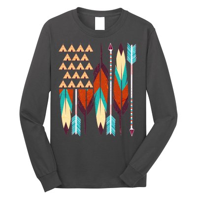 Native American Flag Feathers and Arrows Long Sleeve Shirt