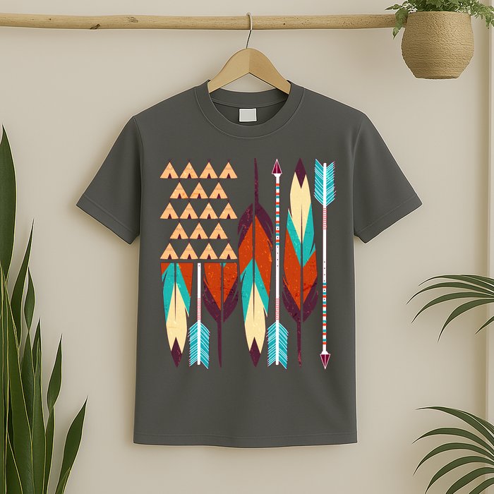 Native American Flag Feathers and Arrows T-Shirt