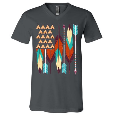 Native American Flag Feathers and Arrows V-Neck T-Shirt