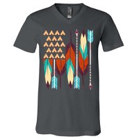 Native American Flag Feathers and Arrows V-Neck T-Shirt