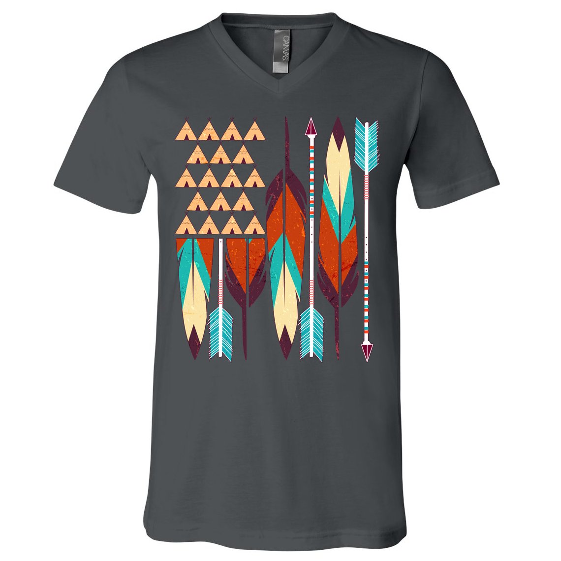 Native American Flag Feathers and Arrows V-Neck T-Shirt