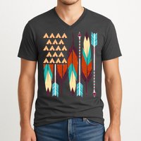 Native American Flag Feathers and Arrows V-Neck T-Shirt