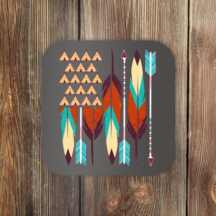 Native American Flag Feathers and Arrows Coaster