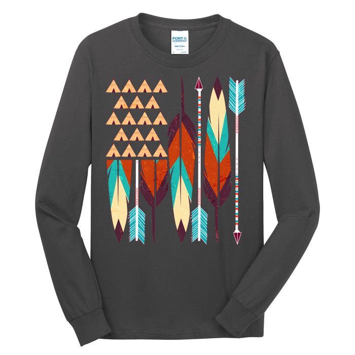 Native American Flag Feathers and Arrows Tall Long Sleeve T-Shirt