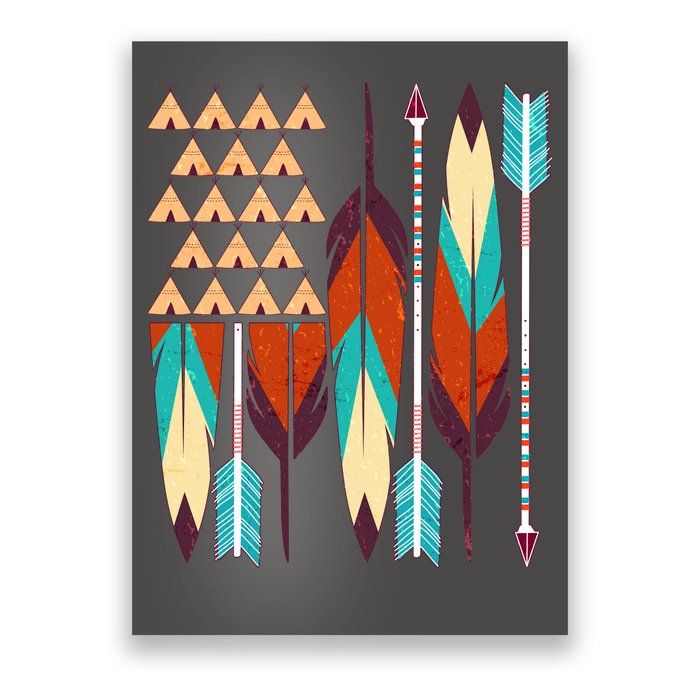 Native American Flag Feathers and Arrows Poster