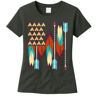 Native American Flag Feathers and Arrows Womens T-Shirt