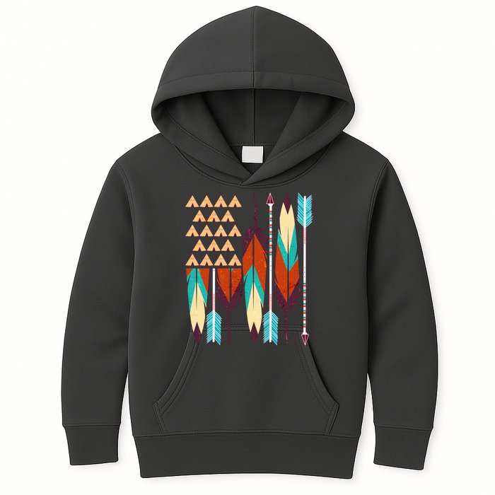 Native American Flag Feathers and Arrows Kids Hoodie