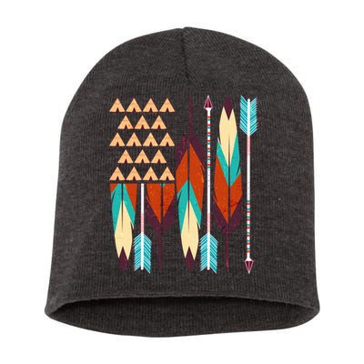 Native American Flag Feathers and Arrows Short Acrylic Beanie