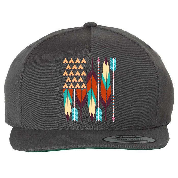Native American Flag Feathers and Arrows Wool Snapback Cap