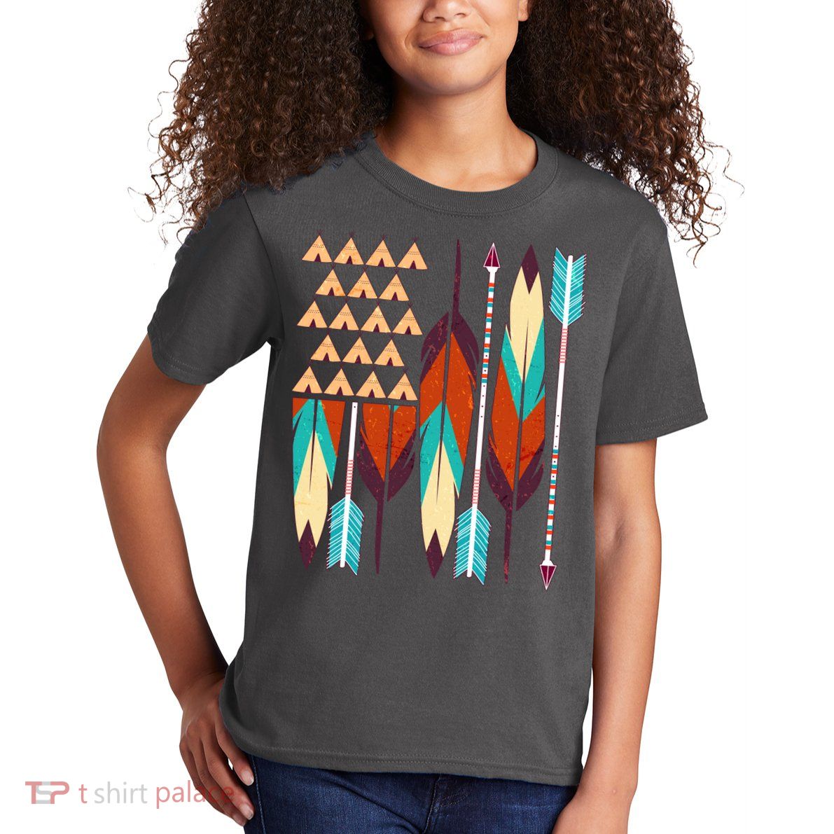 Native American Flag Feathers and Arrows Kids T-Shirt