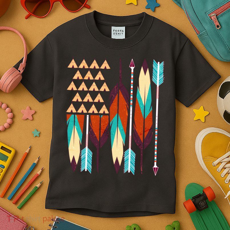 Native American Flag Feathers and Arrows Kids T-Shirt