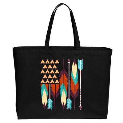 Native American Flag Feathers and Arrows Cotton Canvas Jumbo Tote