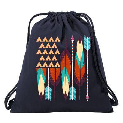 Native American Flag Feathers and Arrows Drawstring Bag