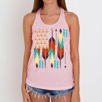 Native American Flag Feathers and Arrows Women's Knotted Racerback Tank