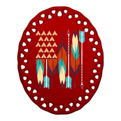 Native American Flag Feathers and Arrows Ceramic Oval Ornament