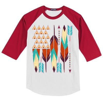 Native American Flag Feathers and Arrows Kids Colorblock Raglan Jersey