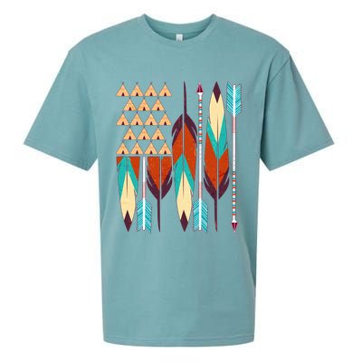 Native American Flag Feathers and Arrows Sueded Cloud Jersey T-Shirt