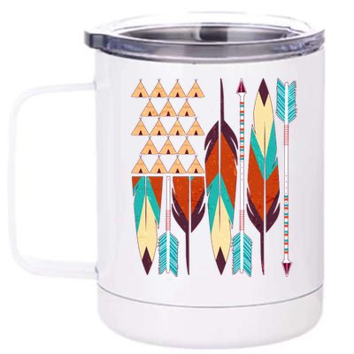 Native American Flag Feathers and Arrows 12 oz Stainless Steel Tumbler Cup