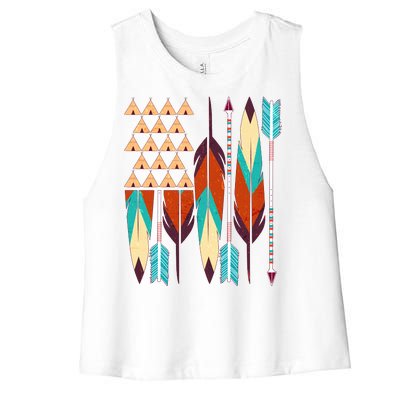 Native American Flag Feathers and Arrows Women's Racerback Cropped Tank