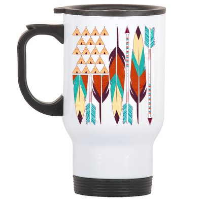 Native American Flag Feathers and Arrows Stainless Steel Travel Mug