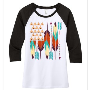 Native American Flag Feathers and Arrows Women's Tri-Blend 3/4-Sleeve Raglan Shirt