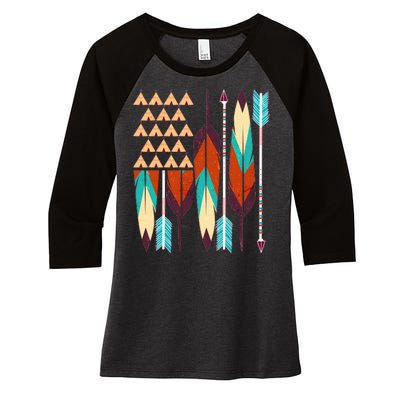 Native American Flag Feathers and Arrows Women's Tri-Blend 3/4-Sleeve Raglan Shirt