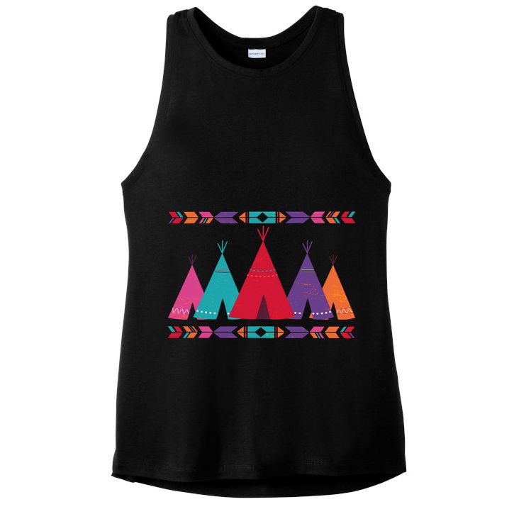 Native American Teepee Pattern Ladies PosiCharge Tri-Blend Wicking Tank