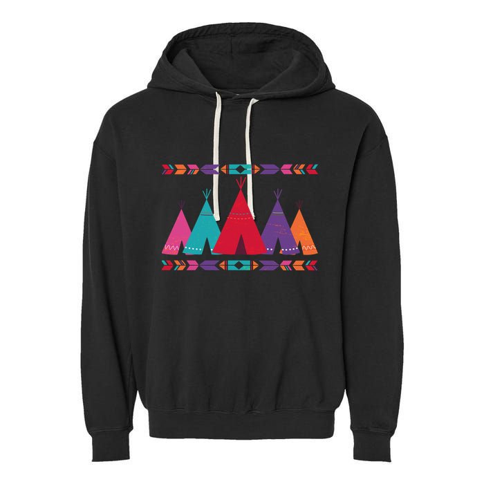 Native American Teepee Pattern Garment-Dyed Fleece Hoodie