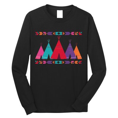 Native American Teepee Pattern Long Sleeve Shirt