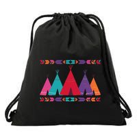 Native American Teepee Pattern Drawstring Bag