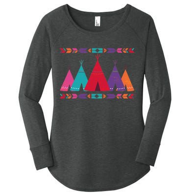 Native American Teepee Pattern Women's Perfect Tri Tunic Long Sleeve Shirt