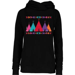 Native American Teepee Pattern Womens Funnel Neck Pullover Hood