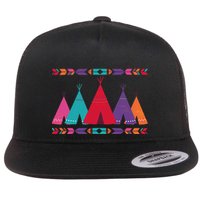 Native American Teepee Pattern Flat Bill Trucker Hat